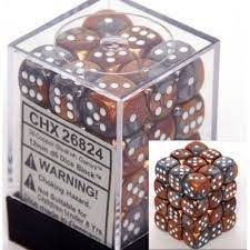 Gemini Copper-Steel/White 12mm D6 (36 Dice)